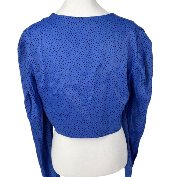 Zara Blue Black Polka Dot Long Sleeve Crop Top Women’s Size XL - Picture 3 of 14